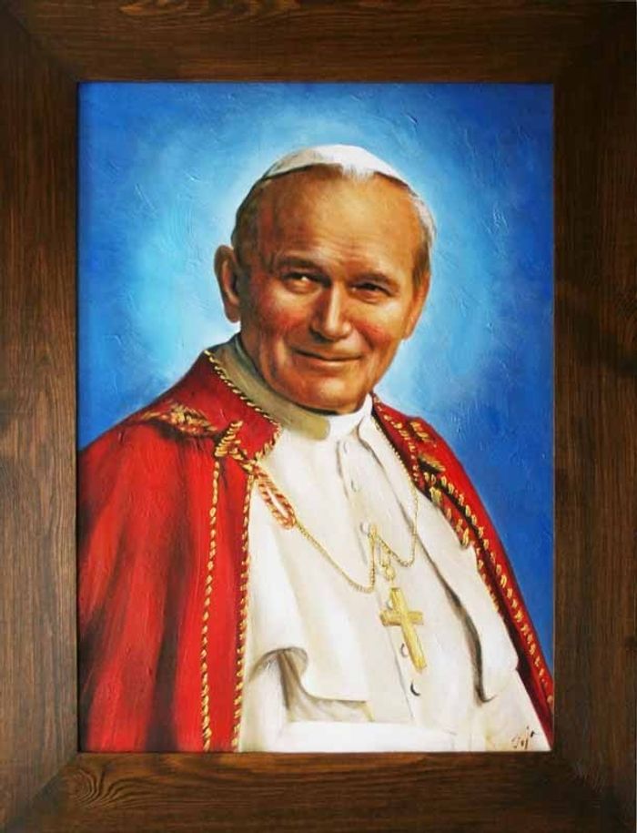 Religion Papst Johannes Paul 2 Handarbeit Ölbild Ölbilder Rahmen Bilder G02021