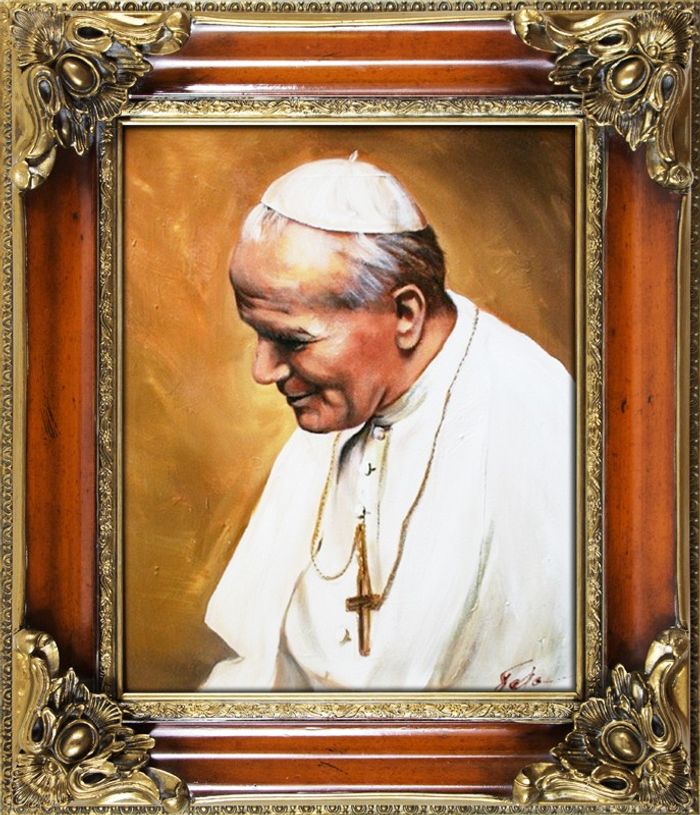 Religion Papst Johannes Paul 2 Handarbeit Ölbild Ölbilder Rahmen Bilder G06284