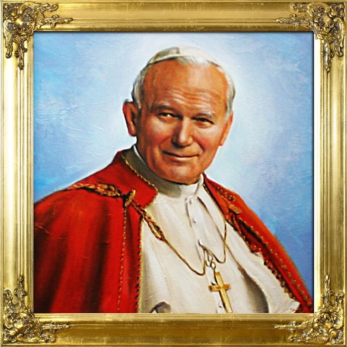 Religion Papst Johannes Paul 2 Handarbeit Ölbild Ölbilder Rahmen Bilder G16746