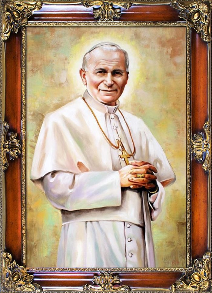 Religion Papst Johannes Paul 2 Handarbeit Ölbild Ölbilder Rahmen Bilder G93939
