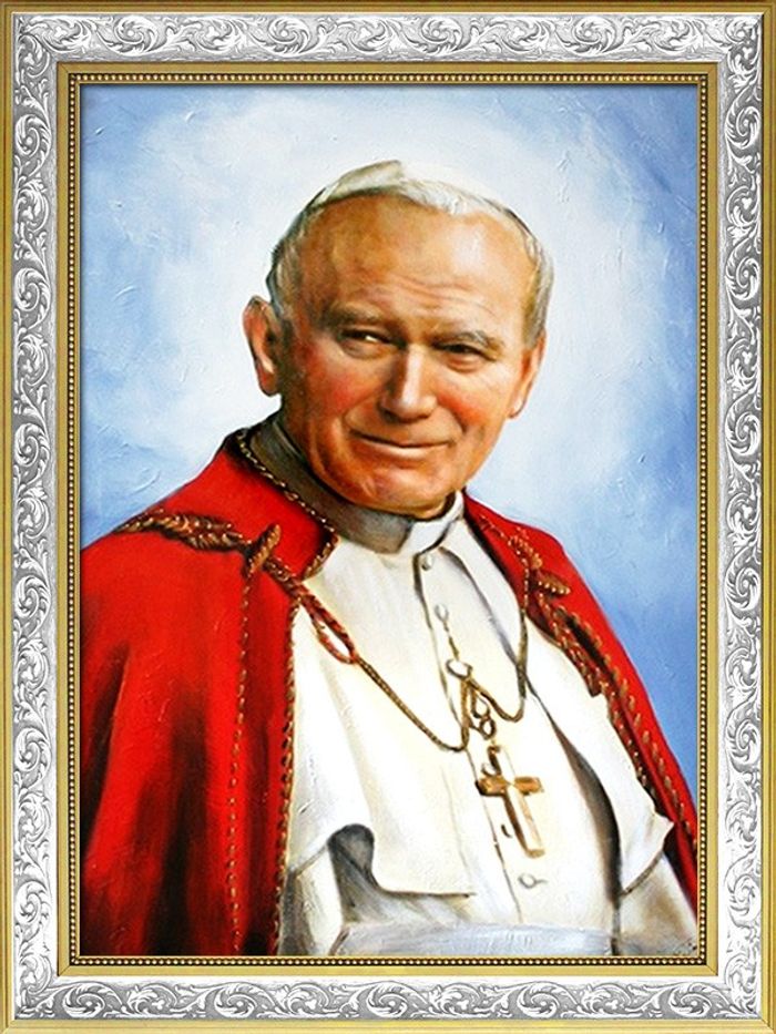 Religion Papst Johannes Paul 2 Handarbeit Ölbild Ölbilder Rahmen Bilder G94010