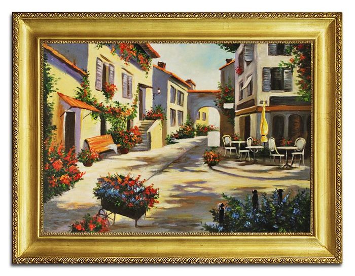 Echtes Ölbild Gemälde Bilder Altstadt Italien mit Rahmen Bild gemalt G96440