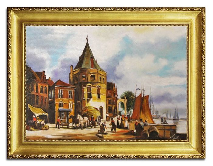 Hafen Altstadt Hamburg 1800 Replika Echte Handarbeit Gemälde Bild Bilder G96443