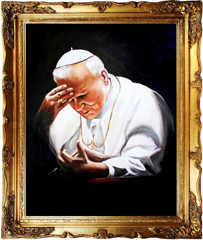Religion Papst Johannes Paul 2 Handarbeit Ölbild Ölbilder Rahmen Bilder G01148