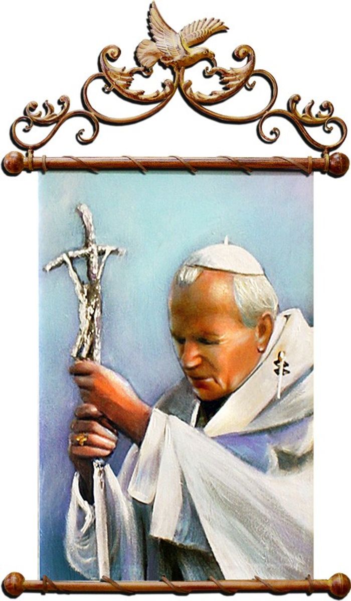 Religion Papst Johannes Paul 2 Handarbeit Ölbild Ölbilder Rahmen Bilder G02468