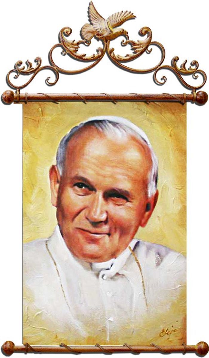 Religion Papst Johannes Paul 2 Handarbeit Ölbild Ölbilder Rahmen Bilder G03253