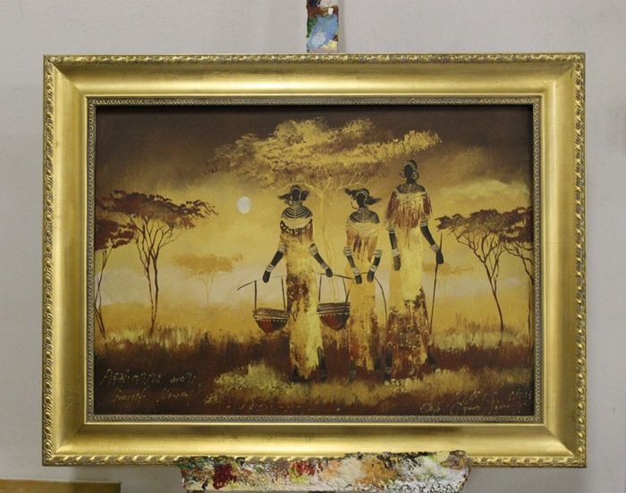 Afrika Handarbeit Keilrahmen Ölbilder Gemälde Leinwand Ölbild Bild Bilder G96013