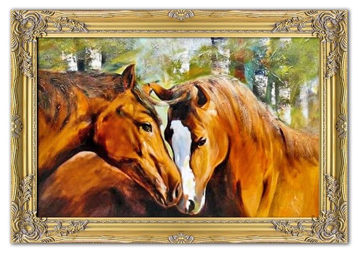 ÖLBILD ÖLGEMÄLDE BILD BILDER PFERDE PFERD GEMÄLDE MIT RAHMEN 75 X 105 CM G02110
