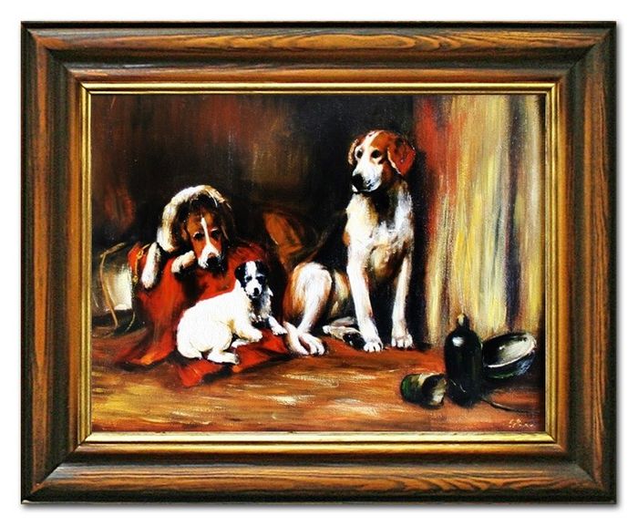 Ölbild Ölbilder Gemälde Bilder Bild Handgemalt Öl mit Rahmen Barock Hund G03330