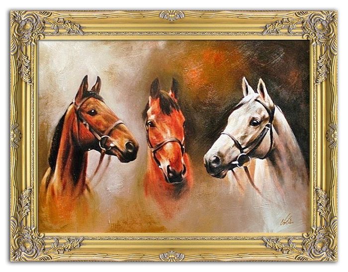 Ölbild Ölbilder Gemälde Bilder Bild Pferd Pferde Öl Rahmen Barock Kunst G03901