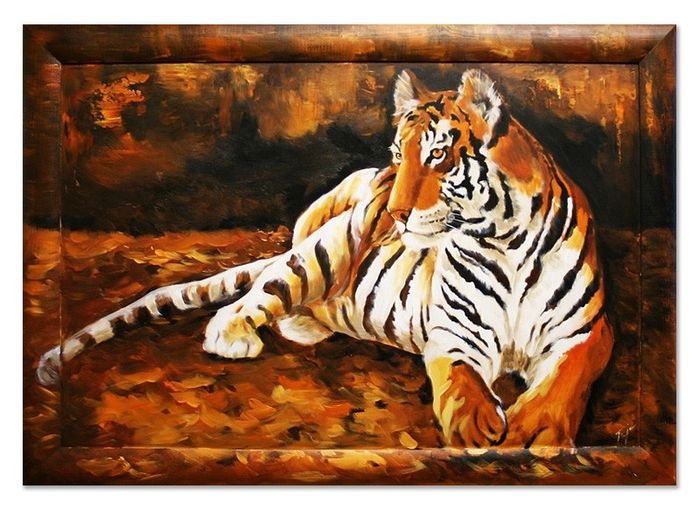 Ölbild Ölbilder Gemälde Bilder Bild Pferd Tiger Öl Rahmen Barock Kunst G04422