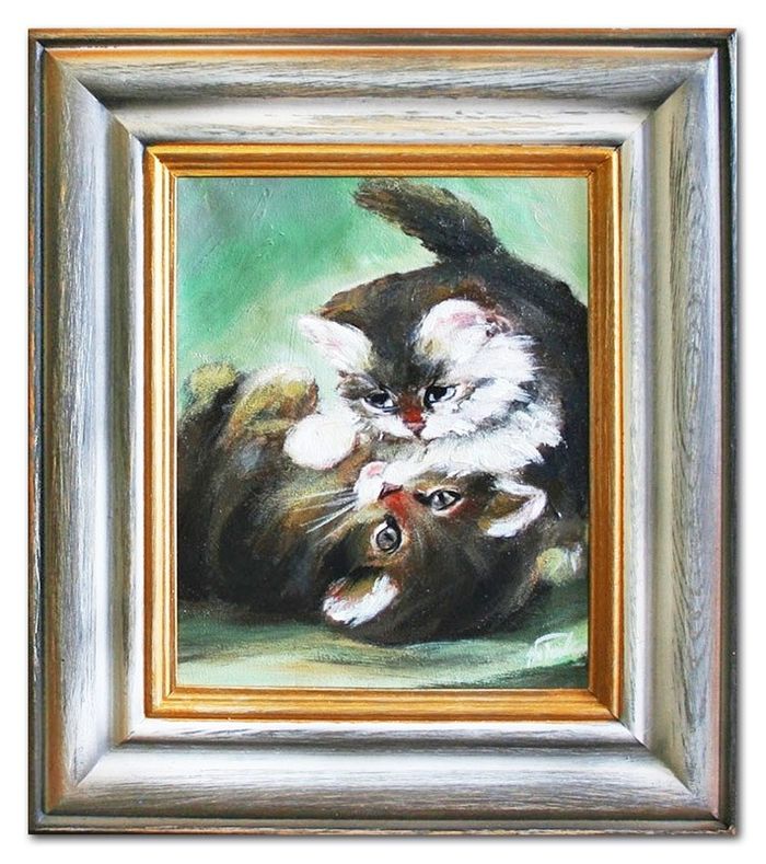 Ölbild Ölbilder Gemälde Bilder Bild Handgemalt Öl mit Rahmen Barock Katze G05509