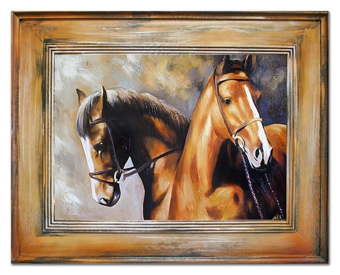 ÖLBILD ÖLGEMÄLDE PFERDE PFERD GEMÄLDE MIT RAHMEN 76 X 96 CM Ölbilder G15440
