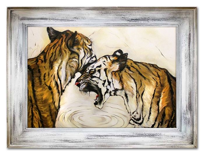 ÖLBILD ÖLGEMÄLDE TIGER RAUBTIER GEMÄLDE MIT RAHMEN 86 X 116 CM Ölbilder G17468