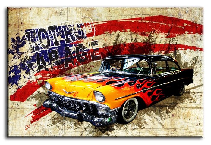 Bild Bilder Gemälde Druck Kunstdruck Polster Kultur " Abstrakt " Hotrod Garage