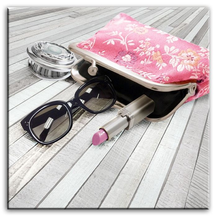 Modisches Bild mit Accersoires Tasche Lippenstift Bilder Gemälde Abstrakt G93335