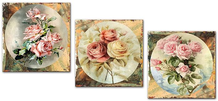 Blumen Set Bilder 3x Bilder Blume Gemälde Drock Foto Neu G93866