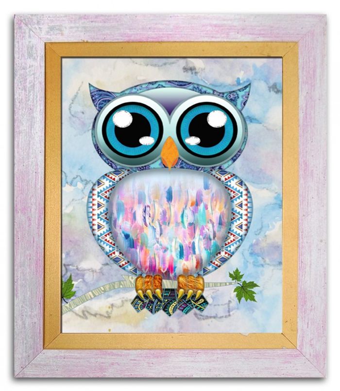 Kinderzimmer Bild Bilder für Kids Eule Bunt Farbenfroh Kunstdruck Abstrakt 95012