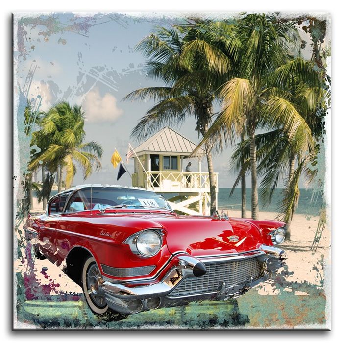 Bild Bilder Gemälde Druck Kunstdruck Polster Kultur " Florida Cadillac " G93156