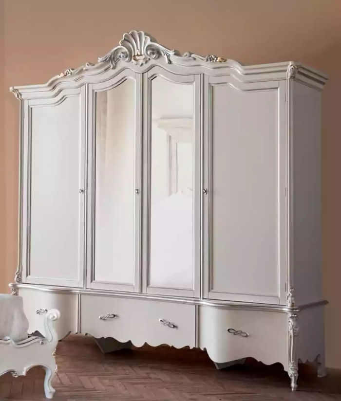 Viertüriger Weißer Klassischer Kleiderschrank Massivholz Schränke Design