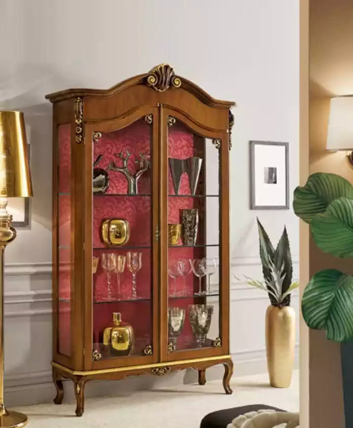 Vitrine Holz Möbel Glas Schrank Braun Vitrinen Wohnzimmer Anrichte Neu