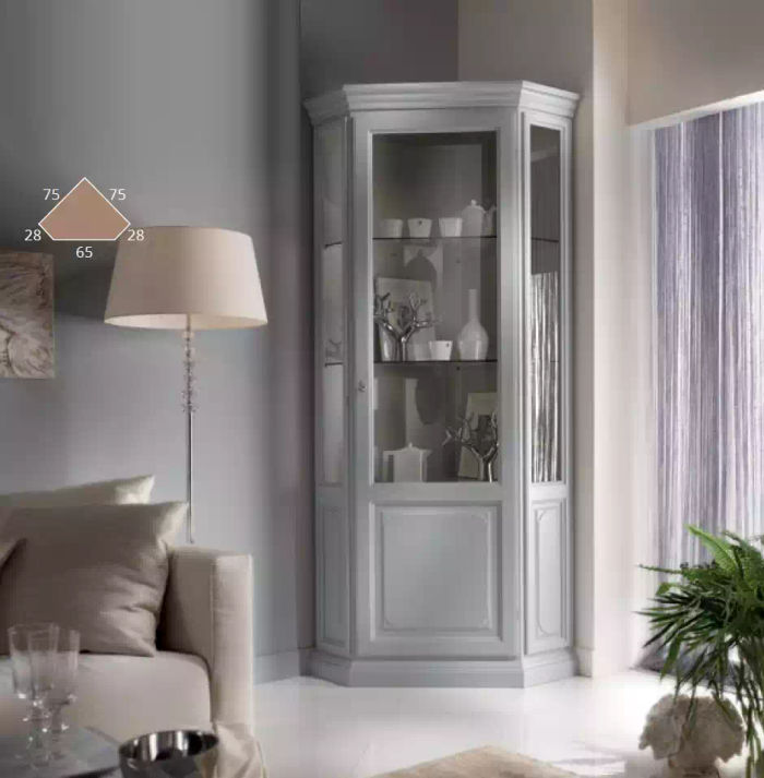 Eck Vitrine Schrank Weiß Vitrinen Wohnzimmer Klassischer Design Regal