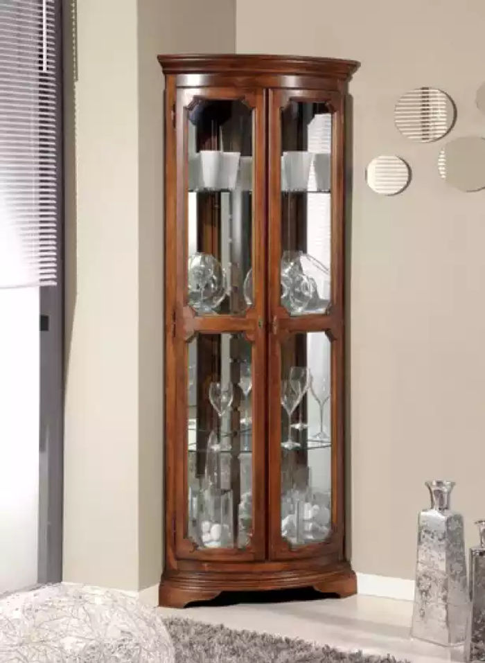 Klassische Möbel Holz Braun Eckvitrine Vitrineschrank Italienische Möbel