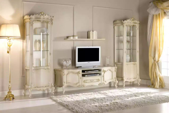 Wohnzimmer Wohnwand Set Gruppe Lowboard Vitrine 4tlg. Holz Möbel Regal