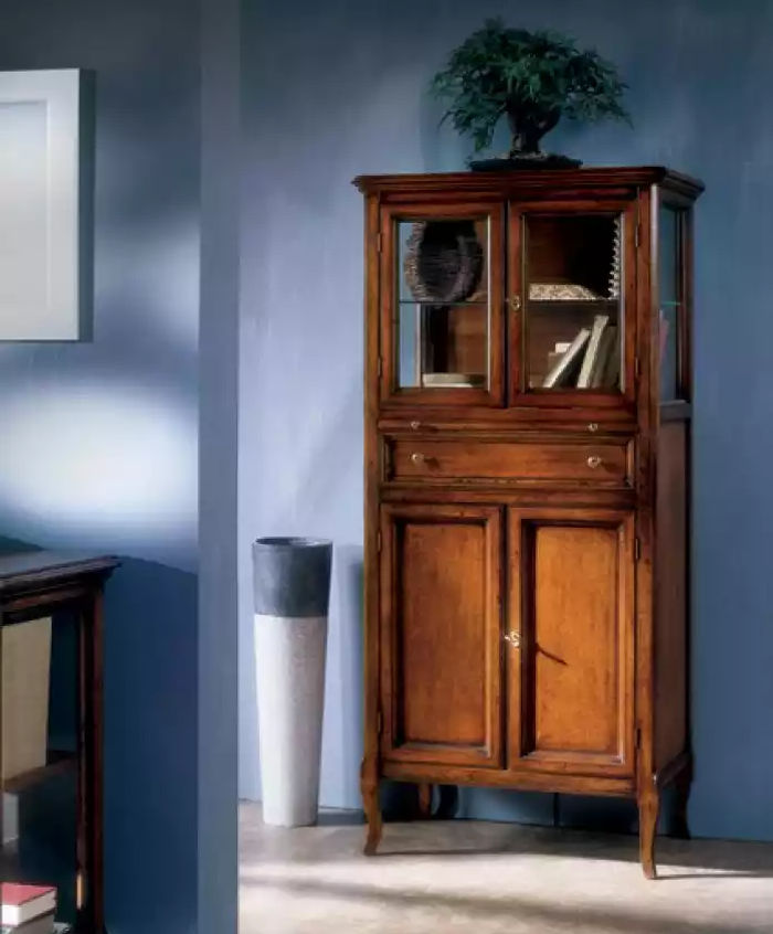 Klassische Schrank Möbel Braun Vitrine Vitrinenschrank Glasschrank Neu