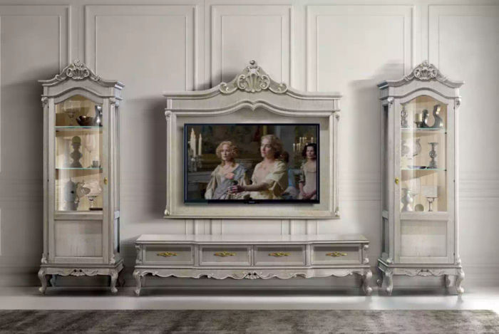 Gruppe RTV Lowboard TV Ständer Grau Wohnzimmer Set 4tlg Wohnwand Neu
