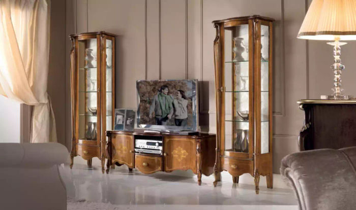 Wohnwand Wohnzimmer Set Vitrine Schrank Regal Set 2x Vitrine Wand Neu