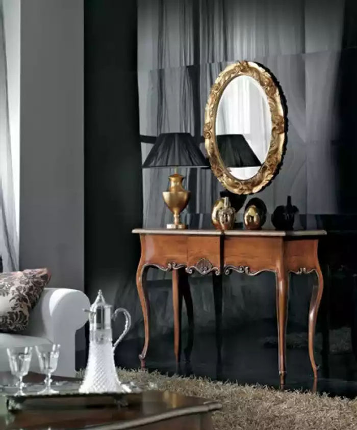 Klassischer Spiegel Konsole Tisch Braun Holz Schlafzimmer Möbel 2tlg