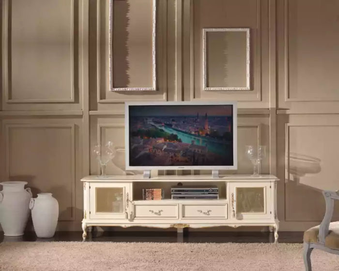 Wohnzimmer Lowboard Weiß TV-Ständer Möbel Sideboard Holz Möbel