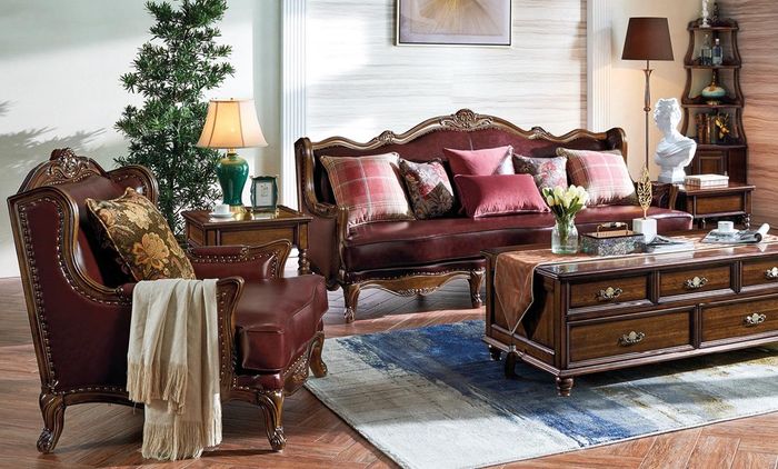 Klassische Ledergarnitur Chesterfield Barock Rokoko Möbel Couch Sofagarnitur 3+1