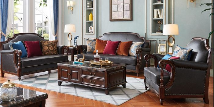 Luxus Möbel Sofagarnitur Couch Sofa Polster 3 2 1 Sitzer Wohnzimmer Holz 3tlg.