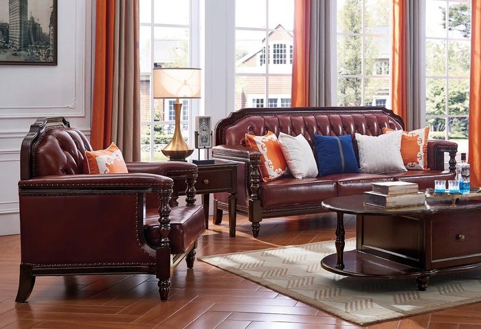 Klassische Chesterfield Barock Rokoko Möbel Couch Sofagarnitur 3+1 Ledergarnitur