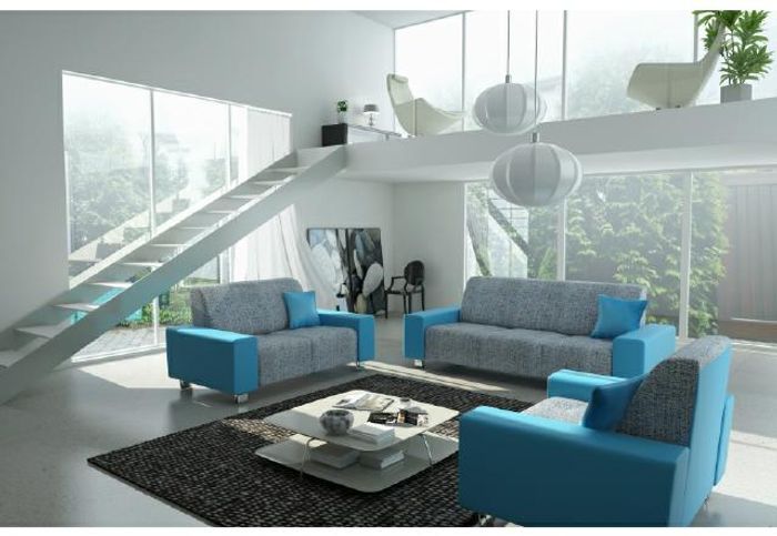 SOFAGARNITUR TEXTIL POLSTER COUCH SOFA GARNITUR STOFFSOFA 3+2+1 ALEKSANDRIA