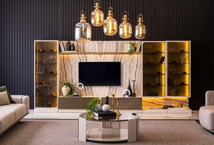 Elegant Wohnwand Wohnzimmer Anbau Wand 388cm Luxus Wohnwände Sideboard