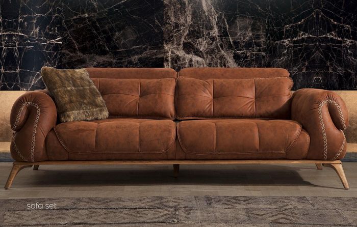 Braune Couch Dreisitzer Sofa Wildleder Optik Sofas Couchen Sitzmöbel Design Neu