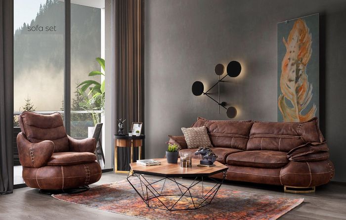 Luxus US Western Sofagarnitur Couch Loft Möbel 3+1 Sitzer Sofa Sessel 2-tlg. Neu