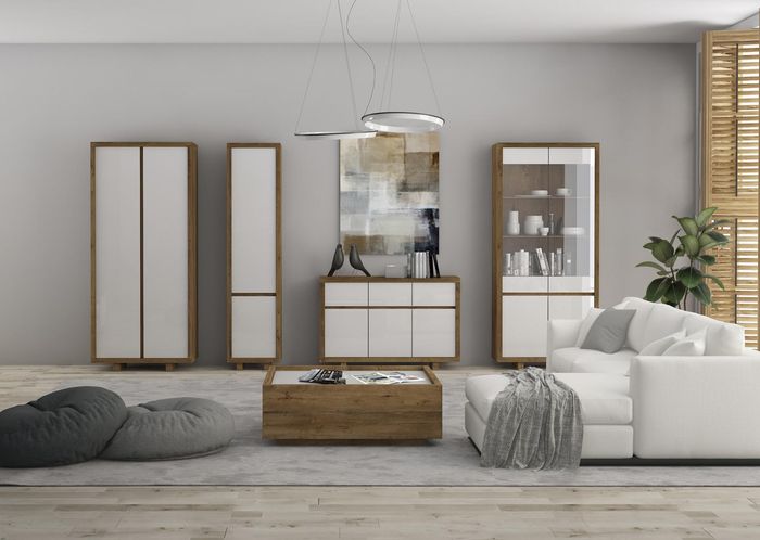 Wohnzimmer Set Vitrine Kommode Wohnwände Kommoden Schrank Tisch Möbel Holz 4tlg