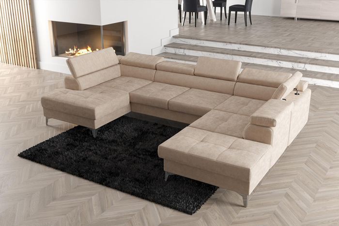 Modernes Design Polsterung Couch Wohnzimmer Ecksofa U-Form Textilleder Holz Neu