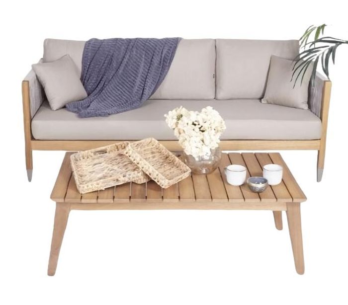 Stilvoller Komplett Sofa 3 Sitzer Designer Couchtisch Holz Gartenmöbel