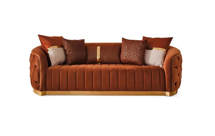 Orange Textil Dreisitzer Moderne Designer Luxus Couch Sofa Samt Chesterfield