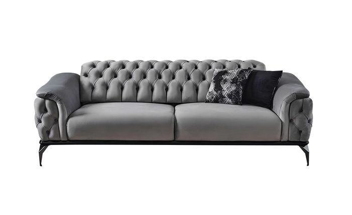 Designer Sofa 3 Sitzer Chesterfield Couch Polster Sofas Design Grau Sitzpolster