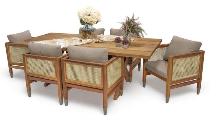 Gartenmöbel Garnitur Esstisch Holz 6x Stühle Designer Stilvoller Komplett