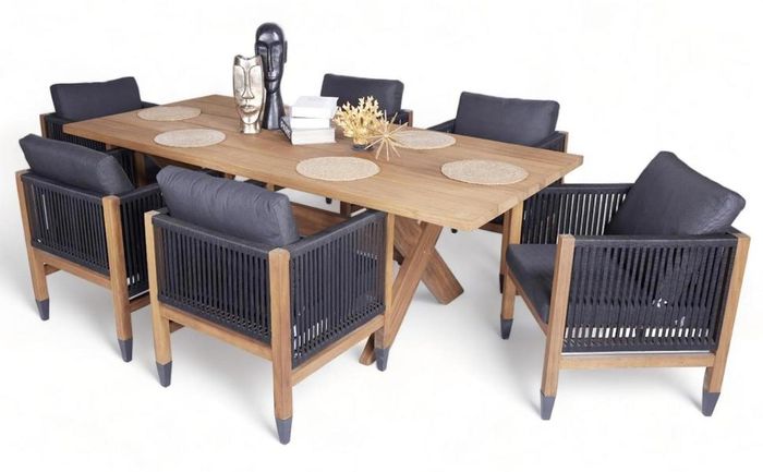 Luxuriöse Komplett Set Esstisch Holz Stilvoller 6x Stühle Textil Gartenmöbel