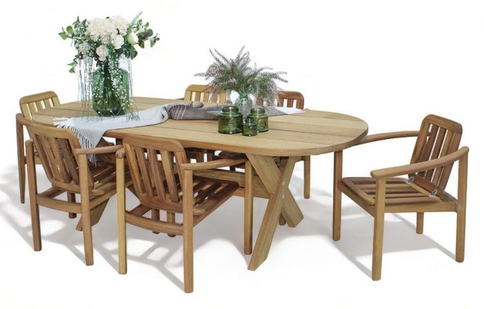 Stilvoller Esstisch 6x Stühle Set Holz Gartenmöbel Designer Komplett 7tlg