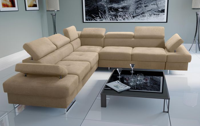 Sofa Couch Polsterung L-Form Wohnzimmer Design Ecke TextilLeder Neu Beige Luxus