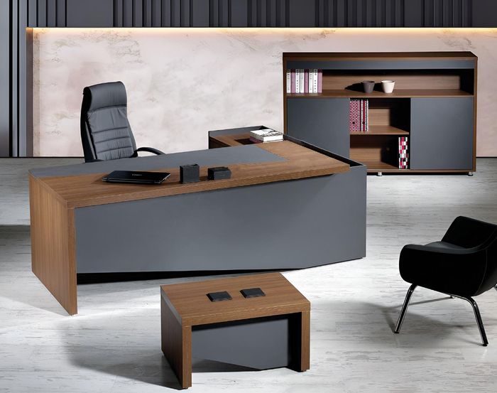 Klassischе Komplette Arbeitszimmermöbel Grau Eckbürotisch 3tlg Holz